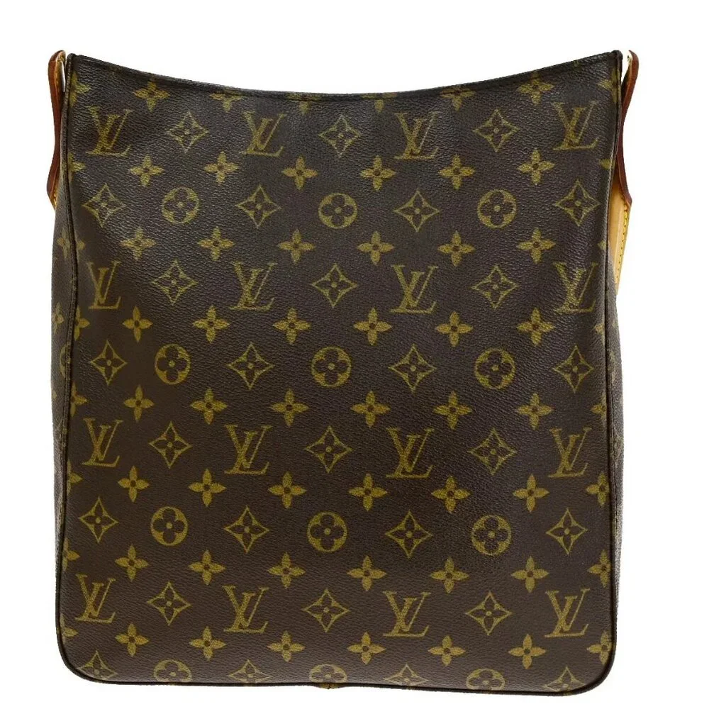 LOUIS VUITTON Logo Looping GM Shoulder Bag Monogram Leather Brown